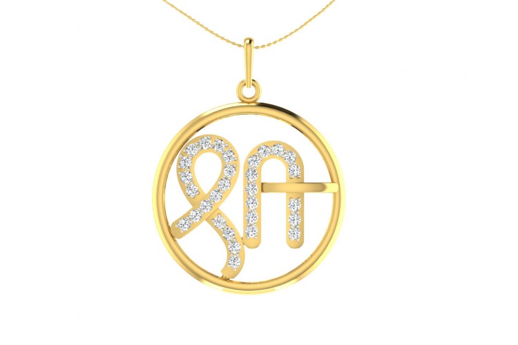 Auspicious Shri Pendant in Gold with diamonds